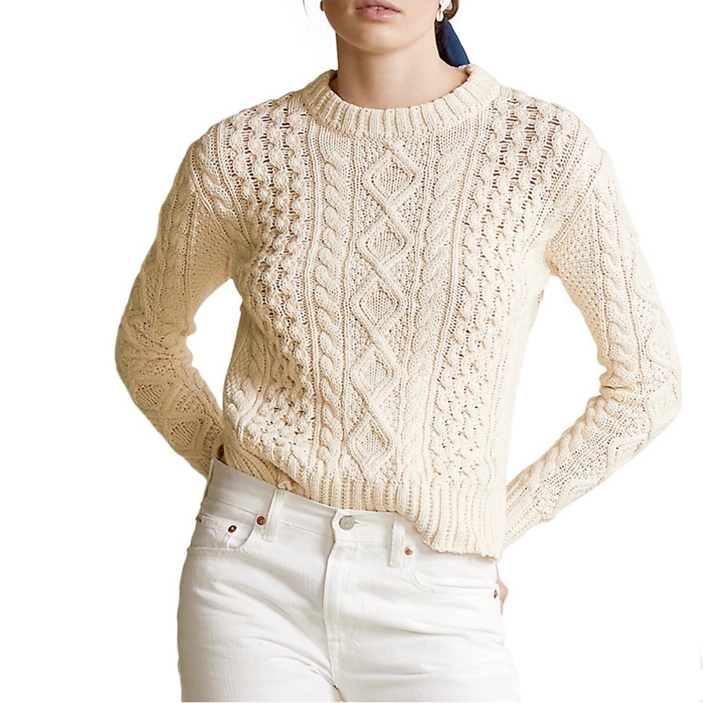 Polo Ralph Lauren Aran Knit Fisherman Style Cotton Sweater Small